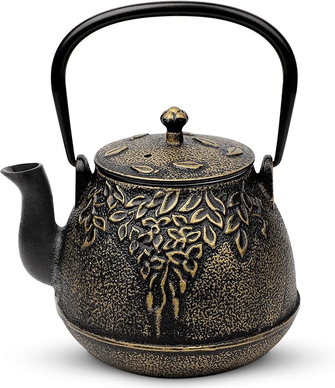 Toptier Mini Little Teapot, Super Small Cast Iron Teapot for Stove Top, Palm-Sized Japanese Stovetop Safe Tea Kettle with Infuser for 11 oz, Black - Bloomnest