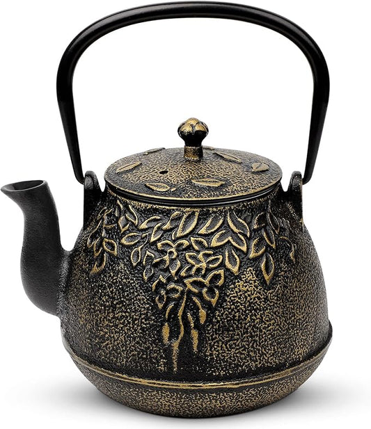 Toptier Mini Little Teapot, Super Small Cast Iron Teapot for Stove Top, Palm-Sized Japanese Stovetop Safe Tea Kettle with Infuser for 11 oz, Black - Bloomnest