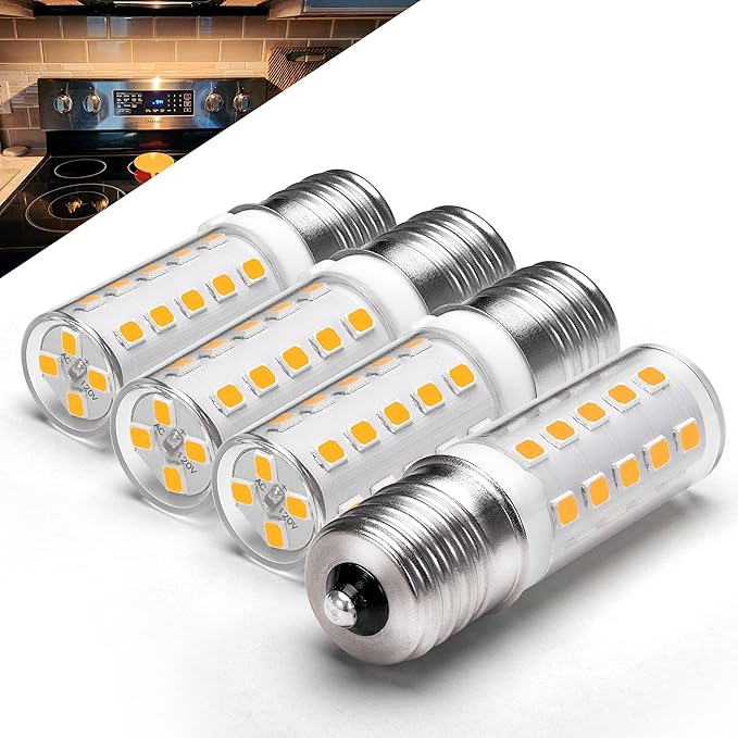 Microwave Oven Stove Bulb, E17 LED Dimmable Under Hood Microwave Bulb 40W Equivalent, 8206232A T7 E17 Intermediate Base 3000K for 4W Appliance Refrigerator Range Hood Light 4Pack - Bloomnest