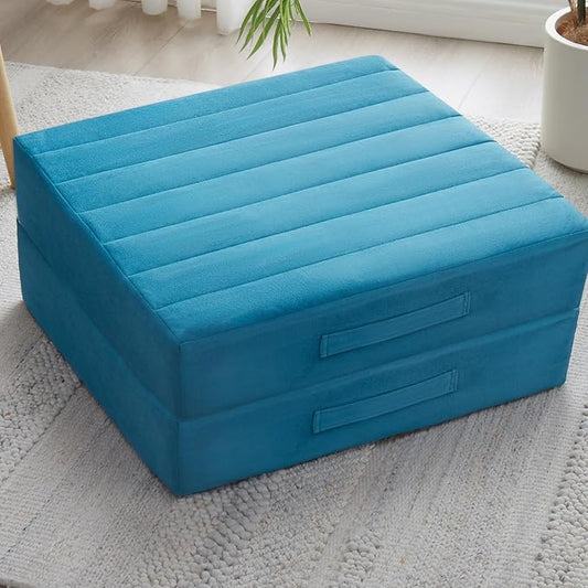 2 Pcs High Density Foam Floor Pillow - Upgraded Large Pillows Seating for Adults - Outdoor Floor Cushion with Soft Tufted Cover - Yoga Pillows for Sitting On Floor - 22 Inch Peacock Blue - Bloomnest