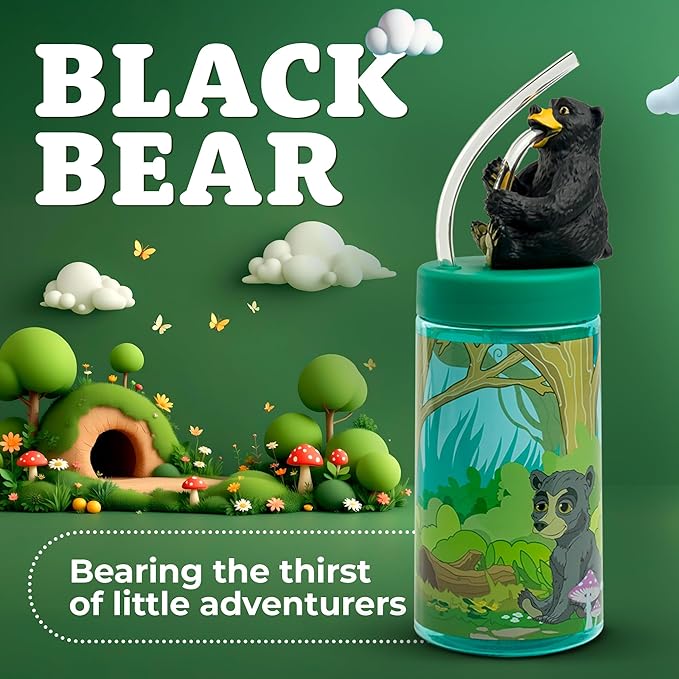 Regional Black Bear Cup, Water Bottle, Tumbler with Lid and Straw, Travel Sippy Cup for Water or Milk, Cups with Lids BPA Free Plastic, 12 oz - Bloomnest