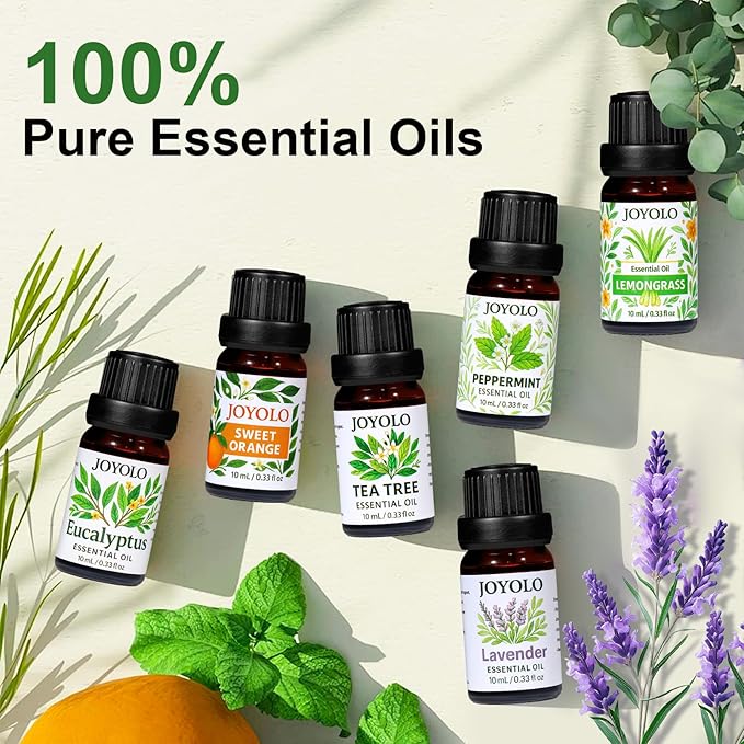 Essential Oil Diffuser & Essential Oils Set, Glass Aromatherapy Diffuser, 6 Oils Gift Pack (Lavender Tea Tree Lemongrass Sweet Orange Eucalyptus Peppermint) - Bloomnest