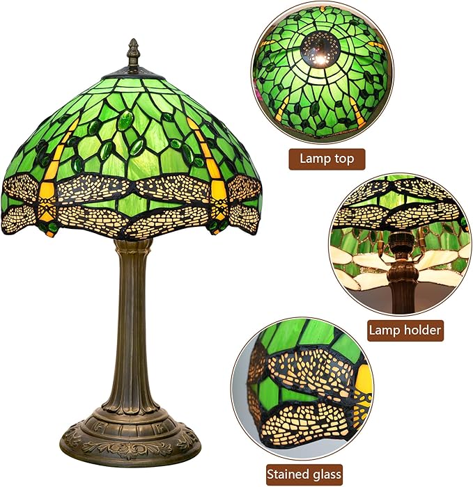 Tiffany Lamp Green Dragonfly Stained Glass Table Lamp 12X12X18 Inches Green Dragonfly Style Desk Reading Light Decor Beside Bedroom Living Room Home - Bloomnest