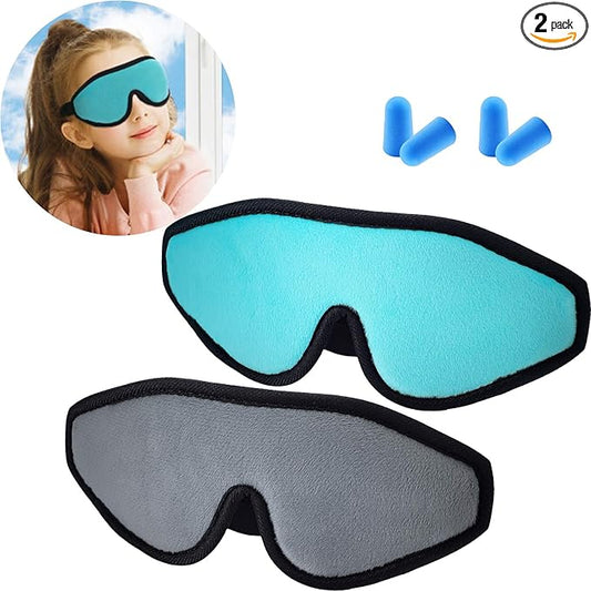 2 Pieces 3D Sleep Mask for Kids Memory Foam Contoured Eye Mask, Travel Sleep Eye Cover with Adjustable Strap, 3D Blindfolds(Gray and Green) - Bloomnest
