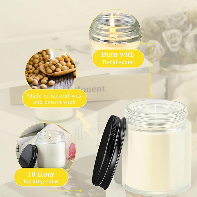 ACITHGL 36 Pcs 4oz Mini Mason Jar Candles Small Scented Candles Bulk Aromatherapy Ideal Souvenir Favors for Wedding Birthday Party (Lemon, Citrus, Coconut Milk, Black) - Bloomnest