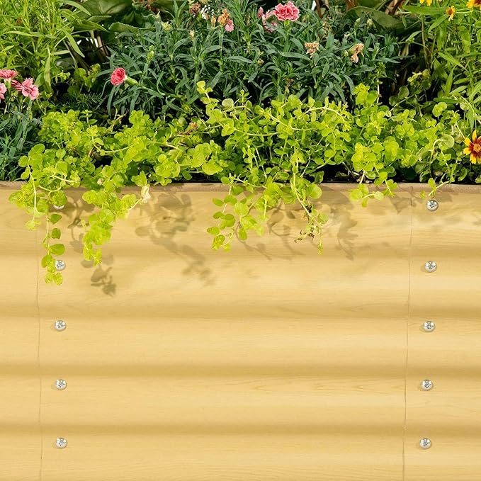 Vego garden Aluzinc Raised Garden Bed Kits, 17" Tall 6 in 1 Modular Metal Raised Planter Bed for Vegetables Flowers Patio Ground Planter Box, Sunlit Oak - Bloomnest