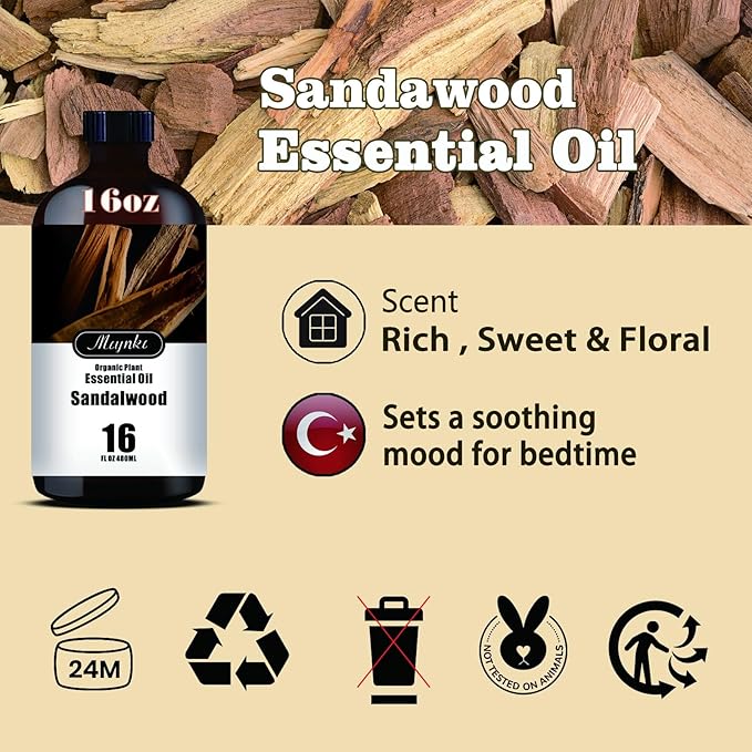 Sandalwood Fragrance Oil-Sandalwood Essential Oil 16.33oz (490ml)-100% Pure Natural Scent for Diffusers, Candles, Soap Making & Aromatherapy-Relaxing Home & Gift Essential Oil for Bath, Massage - Bloomnest