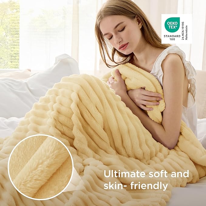 Bedsure GentleSoft Custard Yellow Fleece Twin Blanket for Couch - Super Soft Cozy Blankets for Women, Cute Small Blanket for Girls, 60x80 Inches - Bloomnest