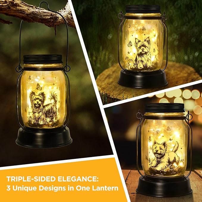 Yorkie Dog Gifts for Women/Men Yorkshire Terrier Solar Lanterns Mom Birthday Dog Lovers Lantern Pet Loss Pet Memorial Lights Solar Garden Decoration for Yard, Patio,Backyard,Porch Torches Light - Bloomnest