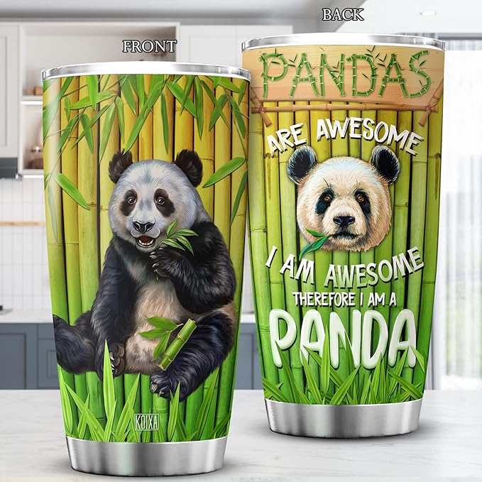 Pandas Are Awesome I Am Awesome Therefore I Am A Panda Drinking Tumbler With Lid Panda Bear Gifts For Girls Stainless Steel Insulated Travel Mug Animal Print Coffee Cup 20oz - Bloomnest