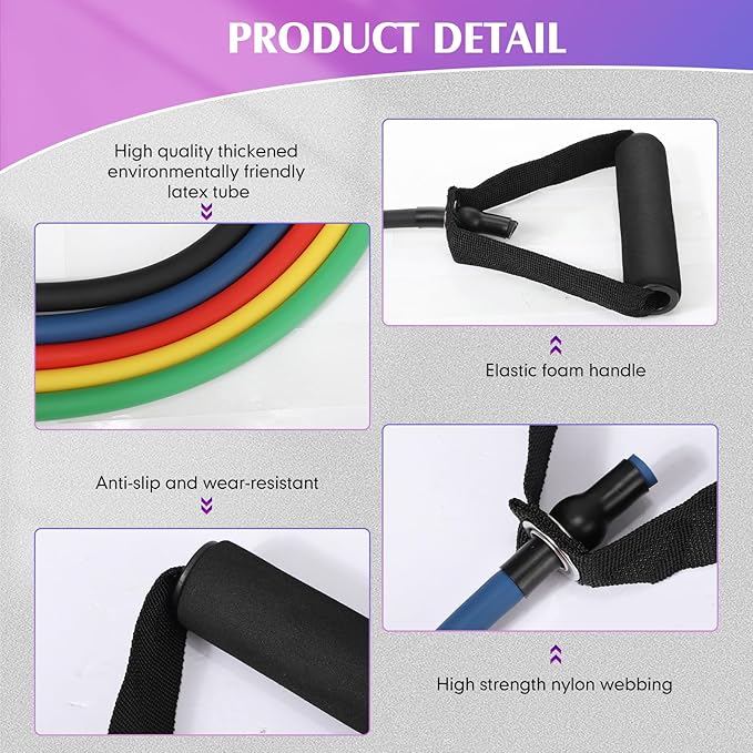Shappy 10 Pcs Resistance Bands with Handles Exercise Stretch Bands for Exercise Woman Man Training Physical Therapy Workouts Fitness - Bloomnest
