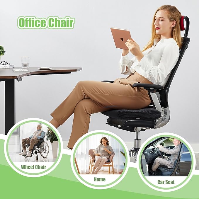 Air Fiber Office Chair Cushion - Ergonomic Seat Cushion for Orthopedic Coccyx, Relief Hip & Back Support - Doctor Recommended Cushion for Long Sitting Worker Driver & Handicapped (Dark Gray) - Bloomnest