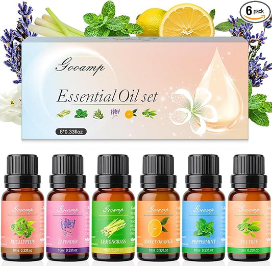 Essential Oils Set-Top 6 Organic Blends for Diffusers,Candle Making,Aromatherapy,Humidifiers,Gifts - Peppermint,TeaTree,Lavender,Eucalyptus,Lemongrass,Orange(6X0.33 fl oz) - Bloomnest