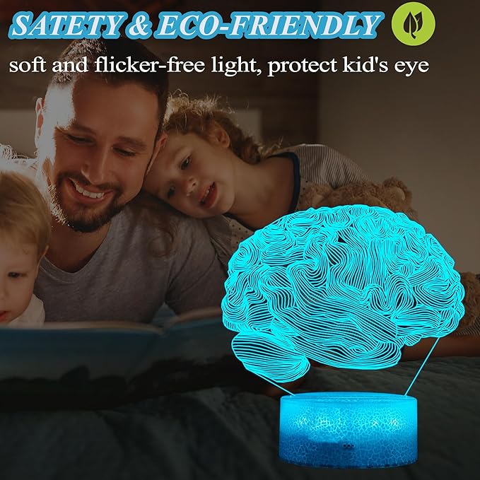 Neurology Gifts, 3D Brain Illusion Lamp, Night Light with16 Colors Changing, Remote Control, Timer, Dimmable, Kids Room Decoration, Xmas Brain Model Gifts - Bloomnest
