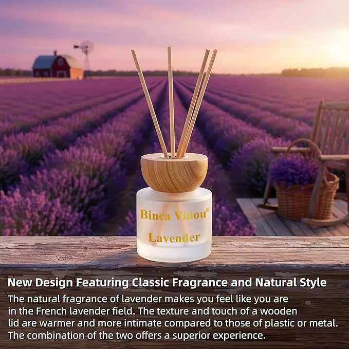 Reed Diffuser Set, Binca Vidou Lavender & Jasmine Natural Scent Oil Diffusers with Sticks for Home Office Bathroom Aromatherapy Decor 3.38oz x 2 - Bloomnest