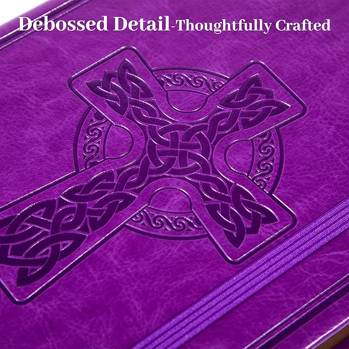 CAGIE Leather Lined Journal Notebook for Men & Women, Debossed Cross, 320 Pages 100 GSM Thick Paper, A5 Hardcover Journaling Notebooks for Writing, 5.7'' X 8.3'' Diary, Purple - Bloomnest