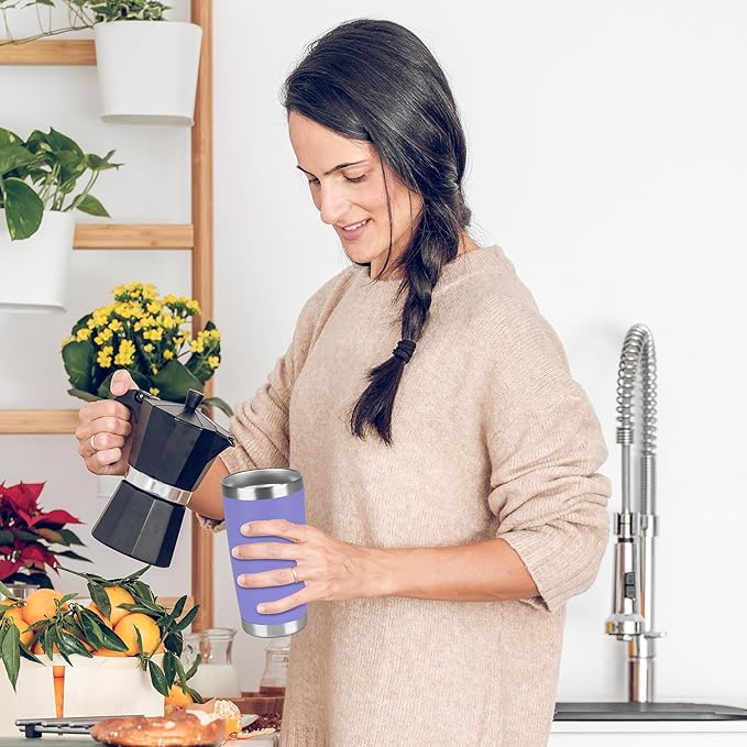 20 oz Tumbler Stainless Steel Tumblers Bulk with Lid Double Wall Insulated Coffee Tumbler Cups for Hot & Cold Drinks Powder Coated Travel Coffee Tumbler Mug Metal (Lavender, 12 pack)