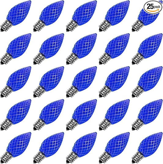 Meconard C7 Led Replacement Christmas Light Bulbs, C7 Shatterproof Led Bulbs for Christmas Indoor Outdoor String Lights, E12 Candelabra Base, Commercial Grade Holiday Bulbs, Blue, 25 Pack - Bloomnest