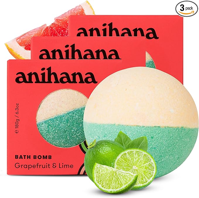 ANIHANA Bath Bombs with Coconut Oil, Paraben Free, Hand-Crafted Luxury Fizzers, Refreshing Grapefruit & Lime Scent, 6.3 oz Each, 3 Pack - Bloomnest