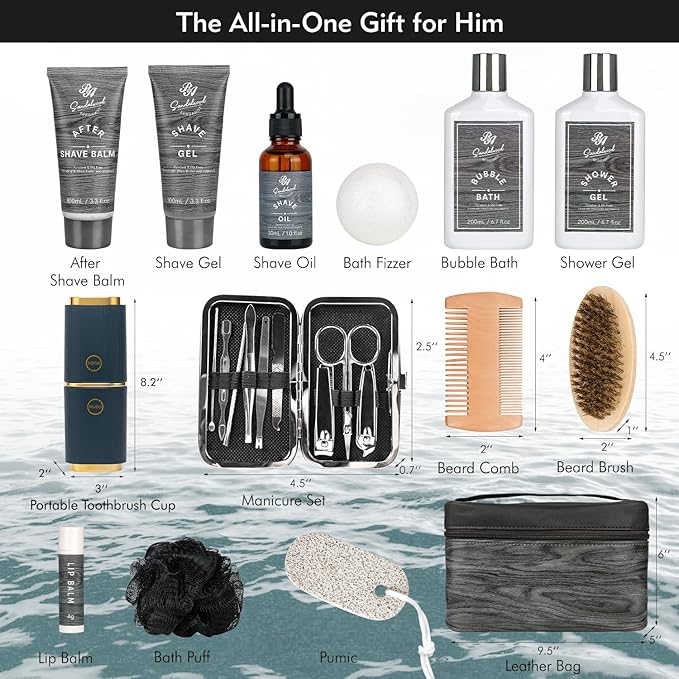 Valentines Day Gifts for Men, 14 Pieces Grooming Set, Hydrating Skin Care Set, Beard Kit Spa Set, Bath & Body Care Kit, Boyfriend, Dad, Anniversary Gifts, Birthday, Christmas, Father's Day - Bloomnest