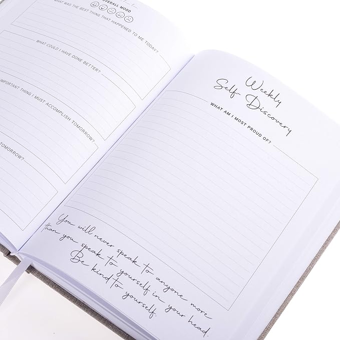 Graphique Self-Care Journal - Positive Mind - 256 Pages - Weekly Quote & Daily Fill in Interiors - Hardbound Fabric Cover - Ribbon Marker (6" x 8") - Bloomnest