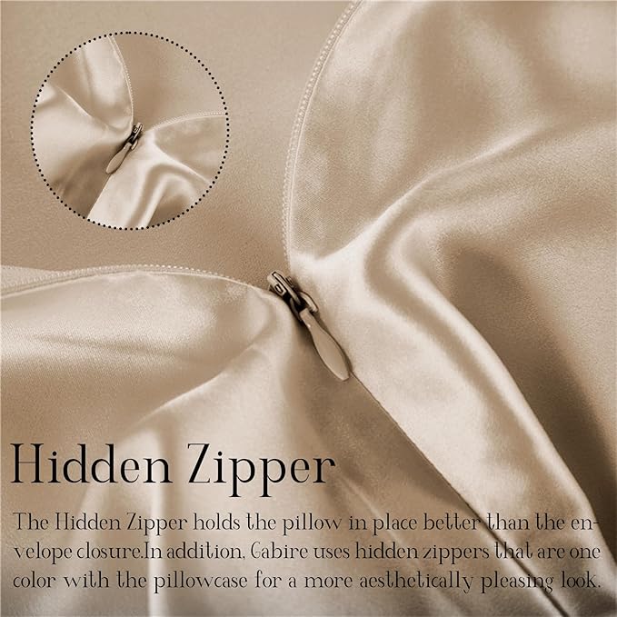 Mulberry Silk Pillowcase for Hair and Skin Prevent Acne Pillowcase Both Sides Real Silk Pillowcases Organic Silk Pillow case with Hidden Zipper, Champagne, Standard (20"×26") - Bloomnest