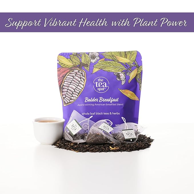 The Tea Spot Bolder Breakfast Tea with Dark Chocolate Flavoring | Blend of Black Tea, Pu’erh Tea, Calendula Flowers, Sunflower Petals, and Chocolate Flavoring | 15 Tea Bags - Bloomnest
