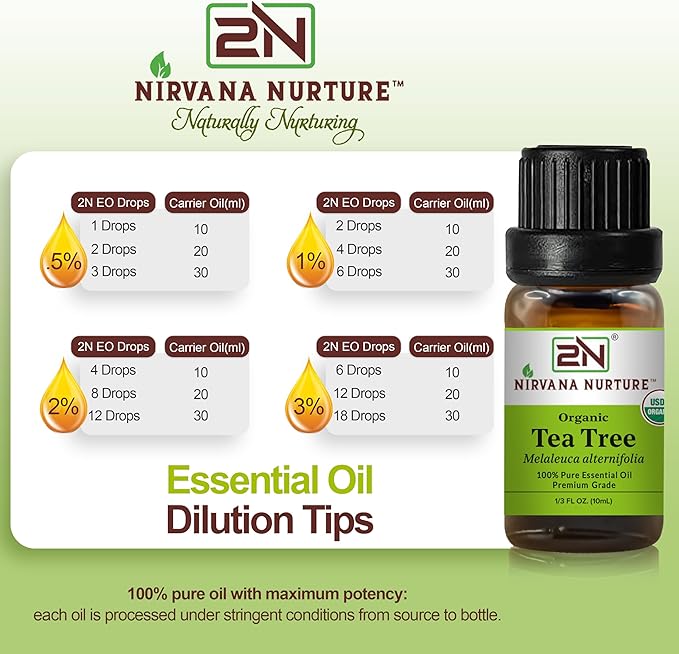 Tea Tree Essential Oil, USDA Certified Organic, 100% Pure Undiluted, Aromatherapy Oil for Diffuser, Hair & Skin Care NirvanaNurture
