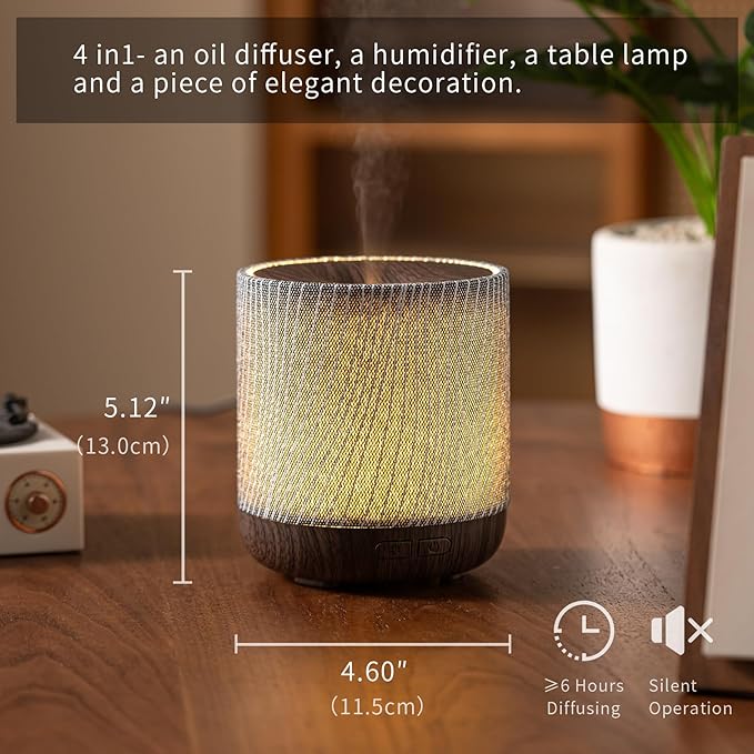 Essential Oil Diffuser 7 fl oz 200ml with Fabric Cover and Night Lamp | Ultrasonic Aroma Diffuser | Humidifier w Lights | Room Decor | Small Humidifier for Bedroom | Gift (Dark Brown) - Bloomnest
