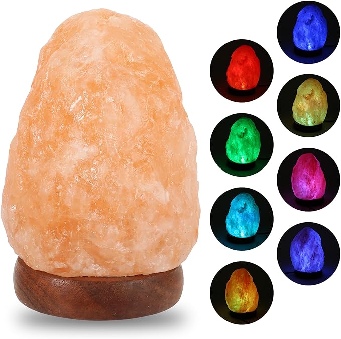 Wrcevtor Natural Salt Rock Night Lamp with 7 Colors Changing, Mini Small Crystal Salt Lamp for Home Decor and Gift - Natural Shaped, Premium Wood Base - Bloomnest