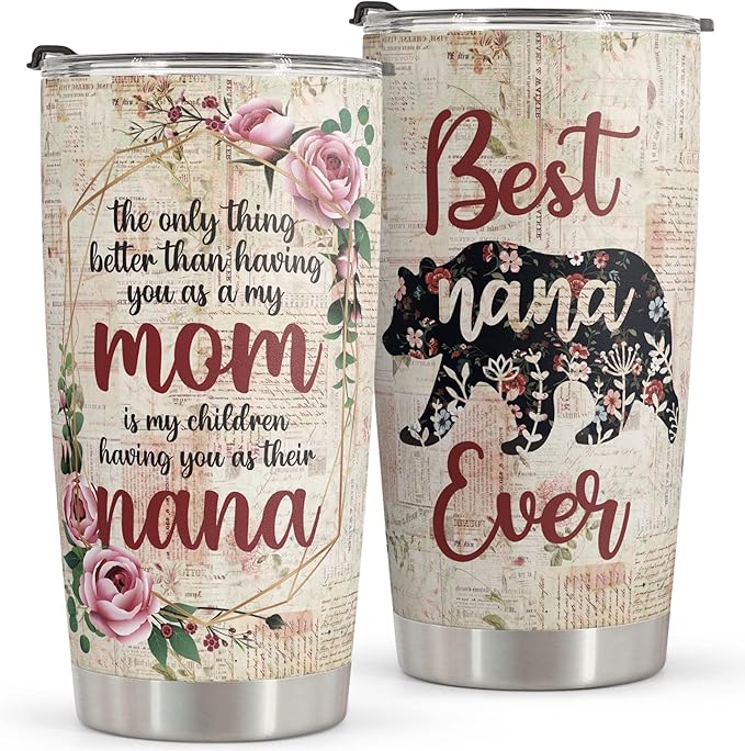 Macorner Mothers Day Gift for Nana & Mom From Daughter, Son for Grandma - Stainless Steel Bear Tumbler 20oz for Women - Bloomnest