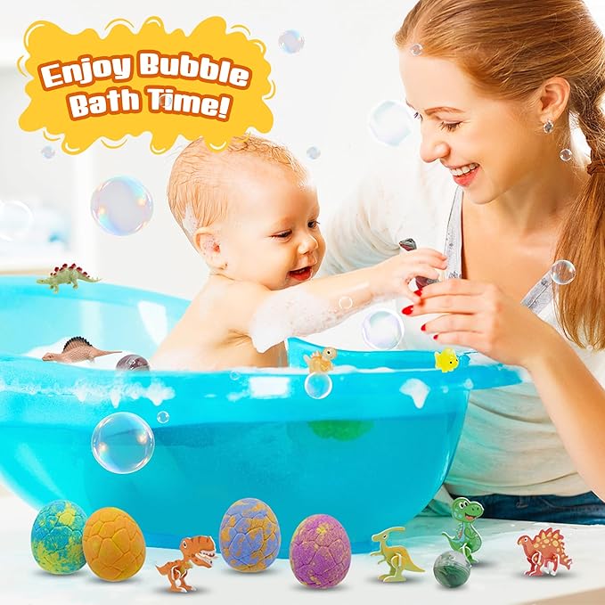 Bath Bombs for Kids with Surprise Toys Inside - 20 Dinosaur Bath Bombs Easter Eggs Gifts, Bubble Bath Fizzers, Kids Bubble Bath with 24pcs Dinosaur Puzzles and 2pcs Car, Boys Easter Basket Stuffers - Bloomnest