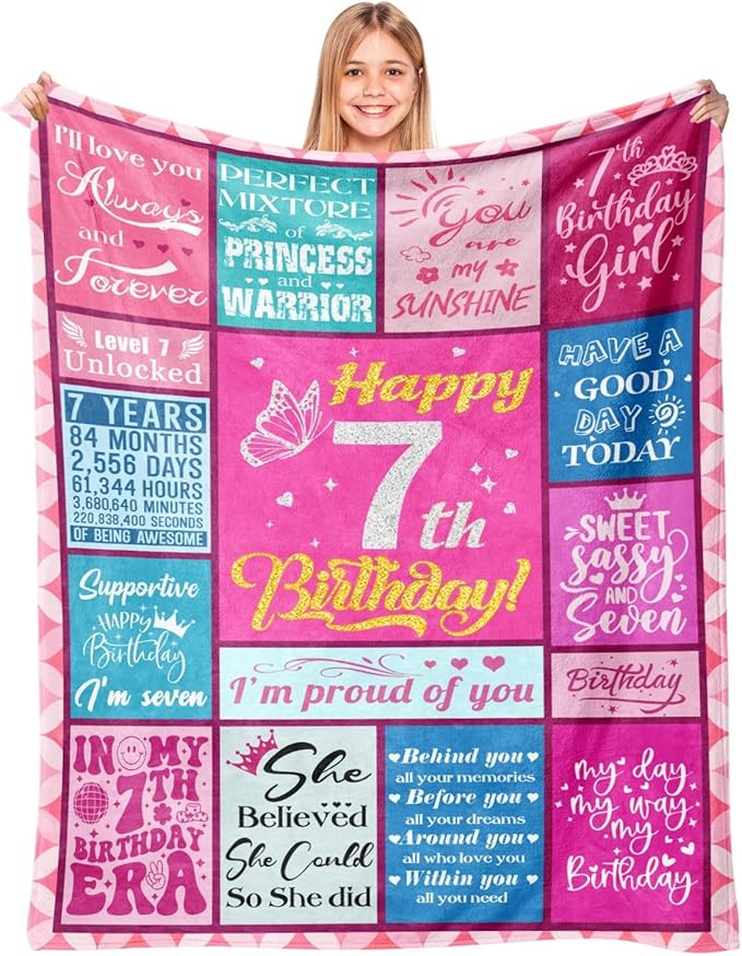 7 Year Old Girl Birthday Gifts Idea, Gifts for 7 Year Old Girls, Birthday Gifts for 7 Year Old Girls, 7th Birthday Gifts for Girls, 7th Birthday Decorations for Girls, Stuff for Girls Blanket 50"X60" - Bloomnest