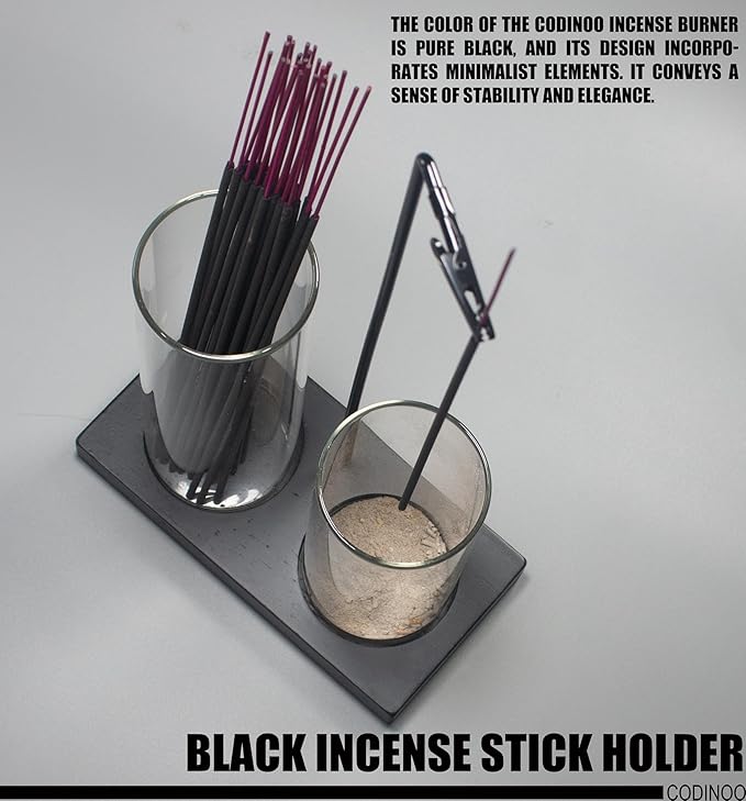 2 in 1 Incense Holder for Sticks Incense Burner Holder with Storage,Glass Upside Down Incense Holder for Sticks with Glass Ash Catcher for Meditation Yoga Spa Room Home Decor[Black] - Bloomnest
