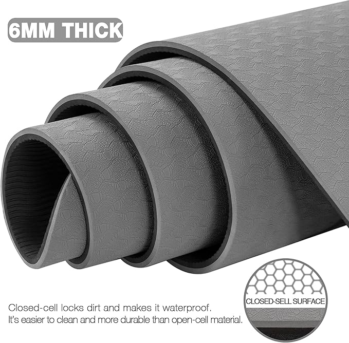 UMINEUX Large Yoga Mat for Men and Women 1/4 & 2/5 Inch Extra Thick TPE Fitness Mat for Home Gym Workout, Non-Slip, Eco Friendly Exercise Mat for Yoga, Pilates, Stretching, Meditation