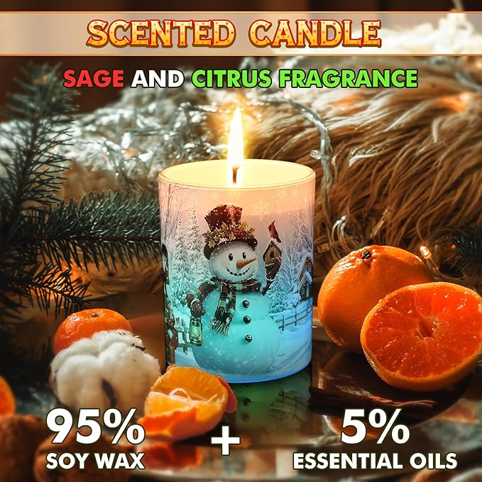 Merry Christmas Candle Jars, LED Xmas Scented Candles Can Change Into Multiple Colors, 7.6oz Soy Wax Fir Holiday Candles for Winter Small Merry Christmas Gifts(Snowman) - Bloomnest