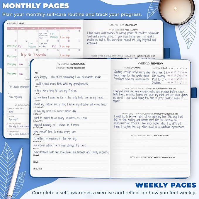 Clever Fox Self-Care Journal – Daily Reflection Notebook – Mental Health & Personal Development Planner, Meditation & Mood Log, A5 (Mystic Blue) - Bloomnest
