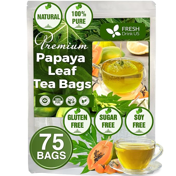 FreshDrinkUS, Premium 75 Papaya Leaf Tea Bags, 100% Natural & Pure from Papaya Leaves. Loose Leaf Papaya Herbal Tea. Made with Natural Material Tea Bags. No Sugar, No Caffeine, No Gluten, Vegan. - Bloomnest
