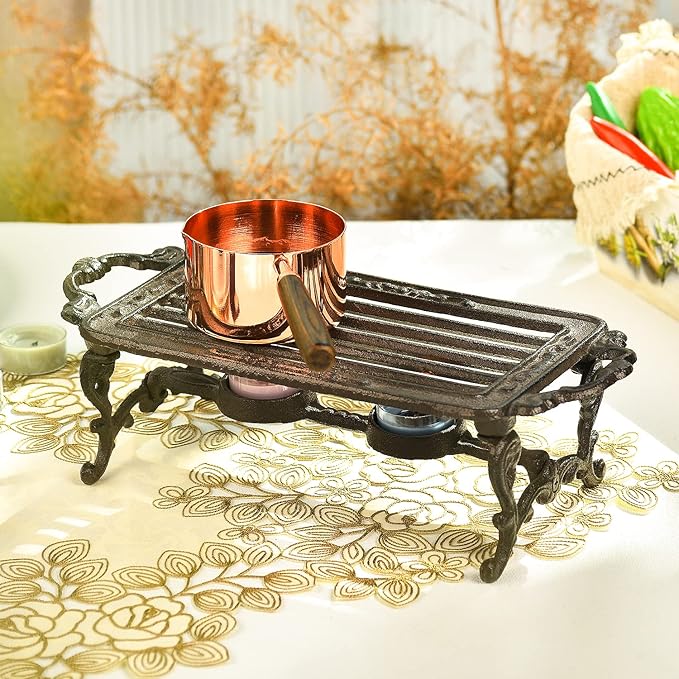 Sungmor Heavy Duty Cast Iron Teapot Dish Warmer Stable Holder for Tealight Stand | Tealight Warmer Decorative Stove for Villa Yard Balcony-Rectangle - Bloomnest