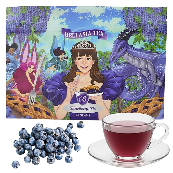 Bellasia Tea Blueberry Pie for Kids Using Real Fruit Pieces - Caffeine Free Herbal Tea Blend with Real Ingredients & Balanced Flavor- Add Loose Leaf Tea to Your Child’s Routine for A Fun & Tasty Drink - Bloomnest