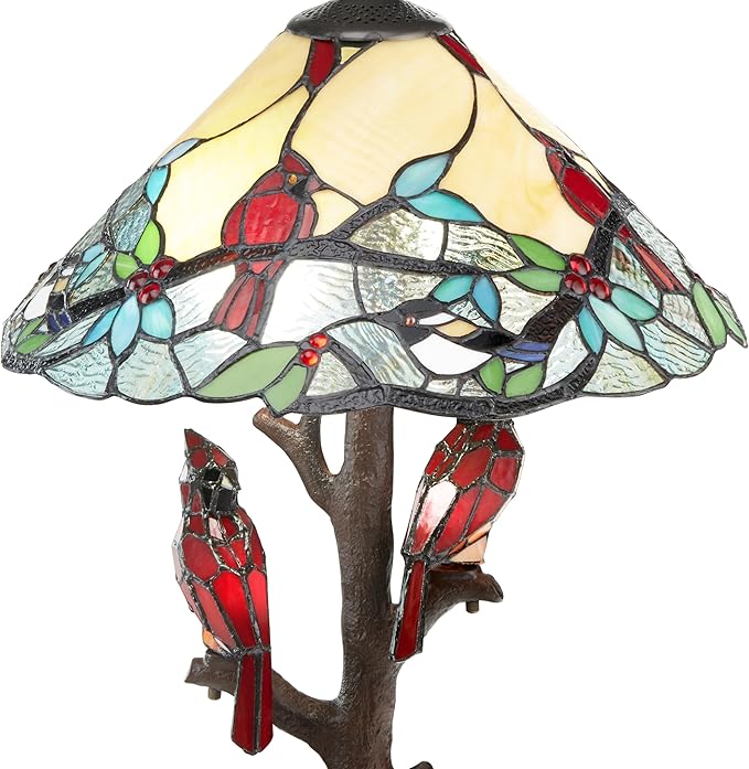 RIVER OF GOODS - Stained Glass Triple Lit Cardinals on Tree Table Lamp - 23.75" in - Table Lamp for Bedroom - Bedside Lamp - Desk Lamps for Home Office - Tiffany Style - Multi Color - Bloomnest