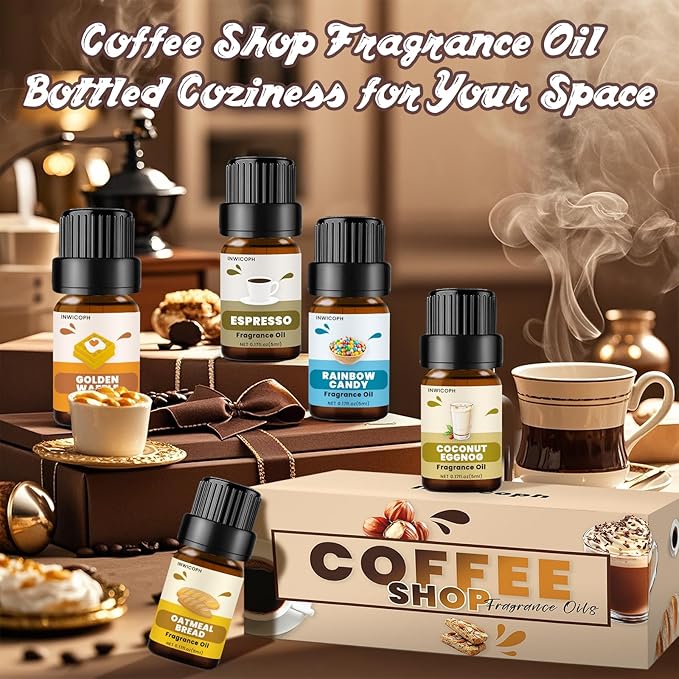 Coffee Shop Fragrance Oil Set | Espresso, Mocha Coffee, Chocolate, Almond Biscotti, Roasted Hazelnut Candle Scents for Candle Making, Soap Making Supplies, Diffuser Oil Scents - Bloomnest