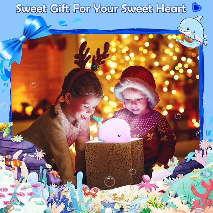Dolphin Night Light for Kids Cute Night Light,16 Colors Silicone Dimmable Baby Night Lights for Nursery, Rechargeable Nightlight for Kids Room,Gifts Stuff for Boys Girls Baby,Toddler Decor - Bloomnest