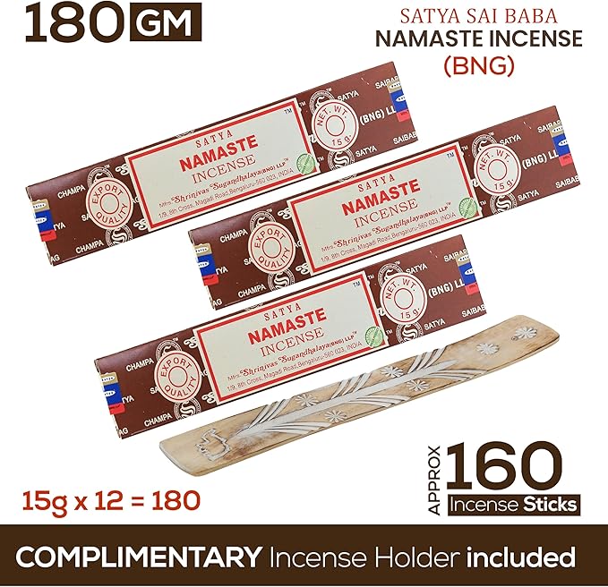 Satya Namaste Incense Sticks, Satya Bng (Bangalore) Insenses 15gmx12 Pack with Raajsee Incense Holder Bundle, Satya Nagchampa Natural Incense - Bloomnest
