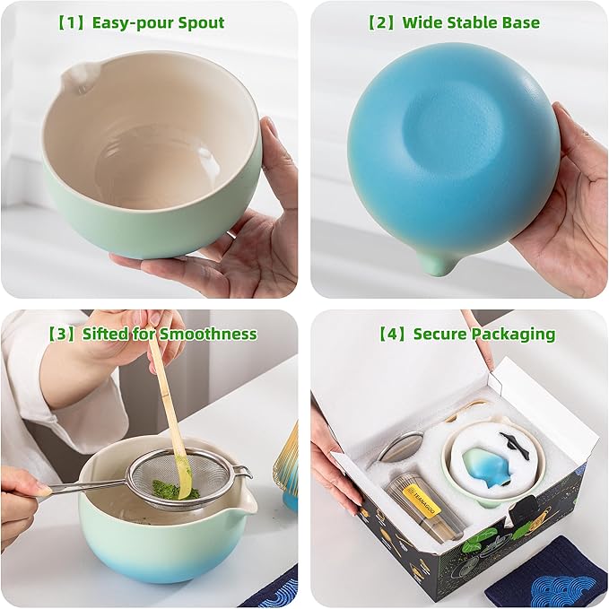 TEANAGOO Matcha Whisk Set Blue,Ceremony Matcha Set,Matcha Kit Grident Blue,Matcha Tea Set for Making Breakfast/Latte,Matcha Whisk Set and Bowl with All Accessories,Gift for Matcha Lover - Bloomnest