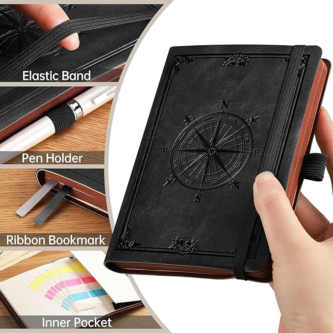 AHGXG Small Lined Pocket Journal Notebook for Men - 256 Numbered Pages College Ruled B6 Mini Journal, Vintage Soft Leather Hardcover, 80gsm Paper, for Women Work Office School, 4.1'' X 5.7''- Black - Bloomnest