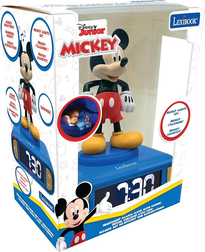 LEXiBOOK, Disney Mickey, Mickey Nightlight Alarm Clock, Sounds and Melodies, LCD Backlit Screen, Luminous, Snooze, Blue, RL800MCH - Bloomnest