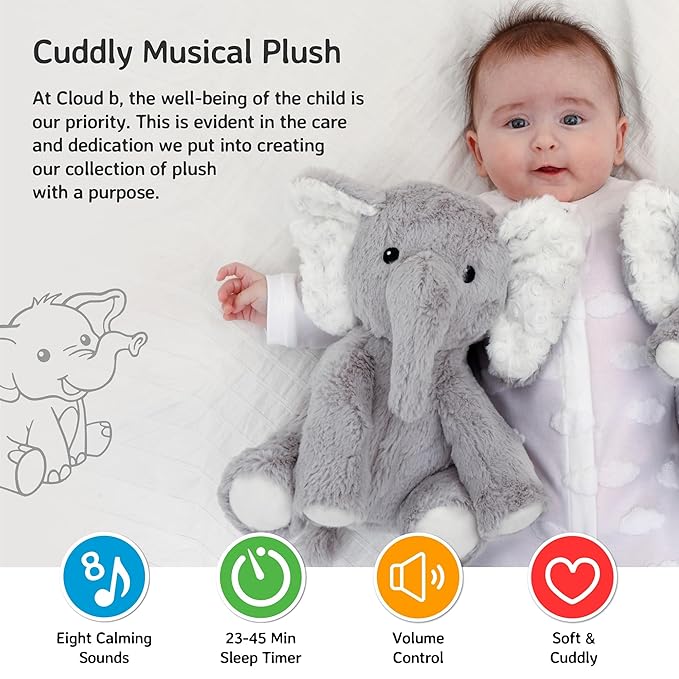 Cloud b Sound Machine with White Noise Soothing Sounds | Cuddly Stuffed Animal | Adjustable Settings and Auto-Shutoff | Elliot Elephant™ - Bloomnest