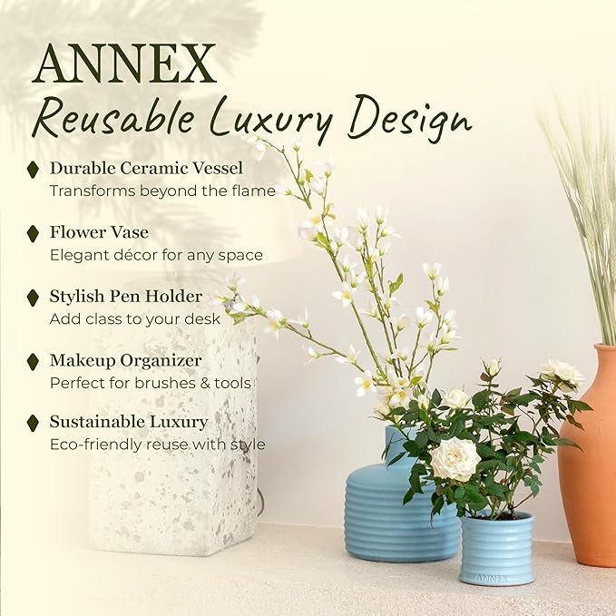 Scented Luxury Candles in Handmade Ceramic Jars, Soy Wax | Day On The Sea – Cypress & Cedar, Large Candle | Non Toxic, 2 Wicks, Reusable Big Blue Jar | Natural Spring Aromatherapy for Women & Men - Bloomnest