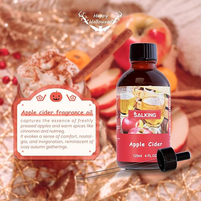 SALKING Apple Cider Fragrance Oil, 120ml (4 Fl Oz) Premium Essential Oils for Diffuser, Candle Scents for Candle Making, Soap Making Supplies, Autumn Scented Diffuser Oil, Halloween Thanksgiving Gift - Bloomnest